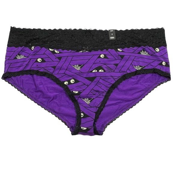 NWT TORRID Cheeky Pantie Sz 4X Black Lace Purple Jersey Halloween - Picture 1 of 4